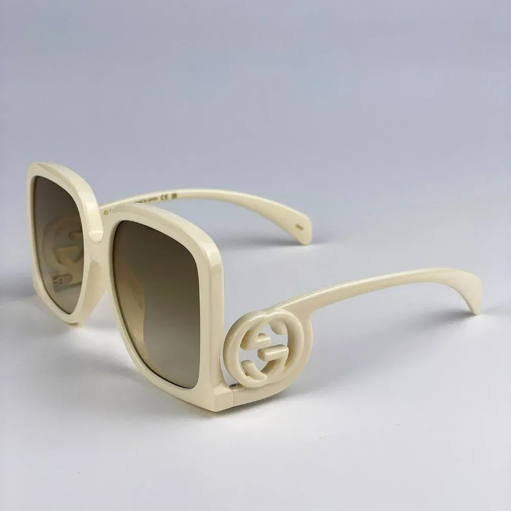 Gucci GG1326S 002 Sunglasses Ivory Brown Gradient Oversized Square Women